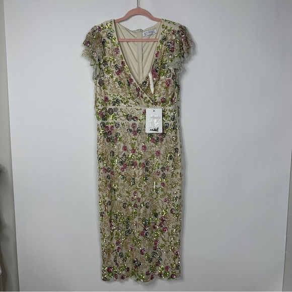 NWT Mac Duggal Floral Embellished Flutter Cap Sleeve Dress Sz 12 - Picture 5 of 9